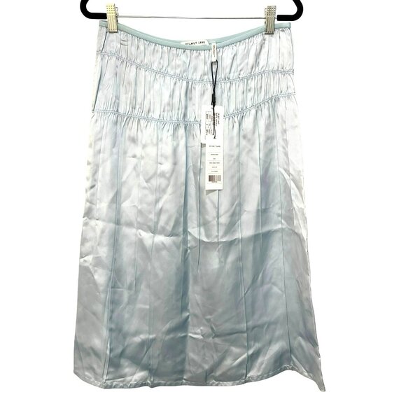 Helmut Lang Blue Midi Ruched Slip Skirt Light Blue Size 8 NWT - Picture 4 of 9
